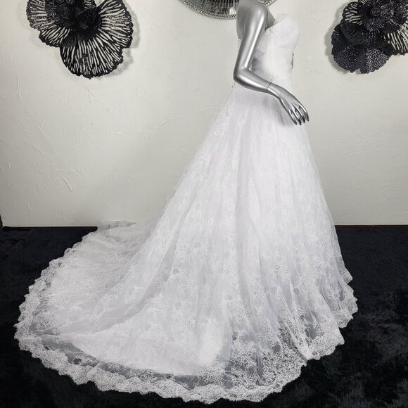 NWT~$2750~DEMETRIOS~10/12~WHITE STRAPLESS RHINESTONE BEADED LACE WEDDING DRESS - Picture 5 of 16